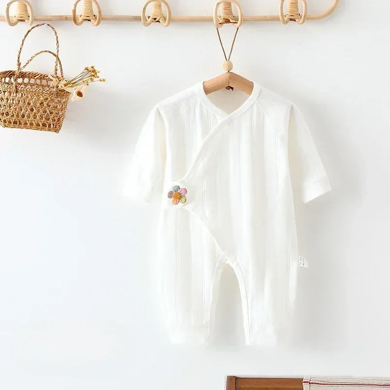 100% Cotton Long Sleeve Romper with Velcro Closure - Blue Flower - Organic Cotton Clubs