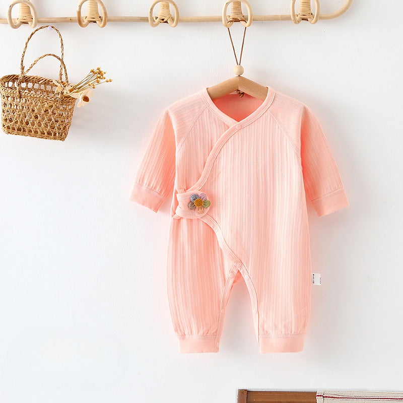 100% Cotton Long Sleeve Romper with Velcro Closure - Blue Flower - Organic Cotton Clubs