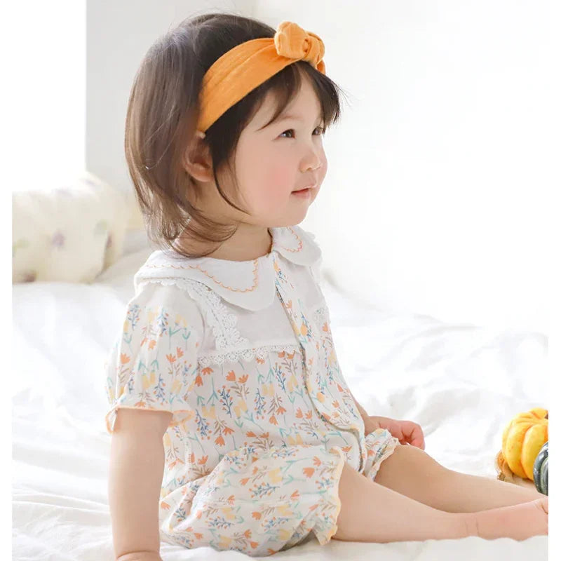 100% Cotton Short Sleeve Snap-Up Romper - Pink Floral - Organic Cotton Clubs