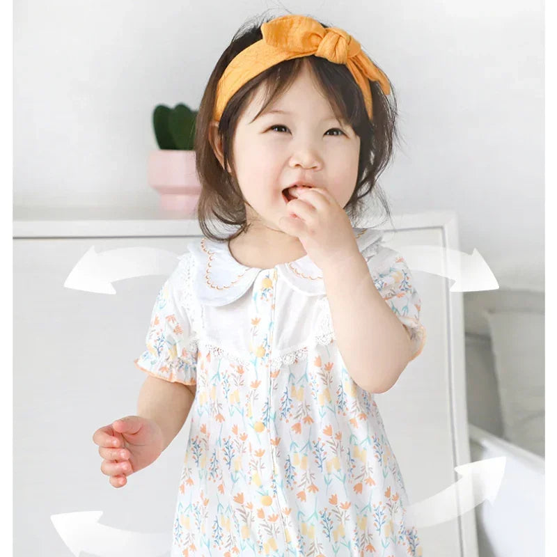 100% Cotton Short Sleeve Snap-Up Romper - Pink Floral - Organic Cotton Clubs