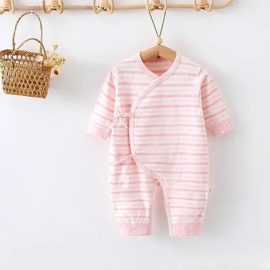 Cotton Long Sleeve Kimono Romper - Gray Stripe - Organic Cotton Clubs