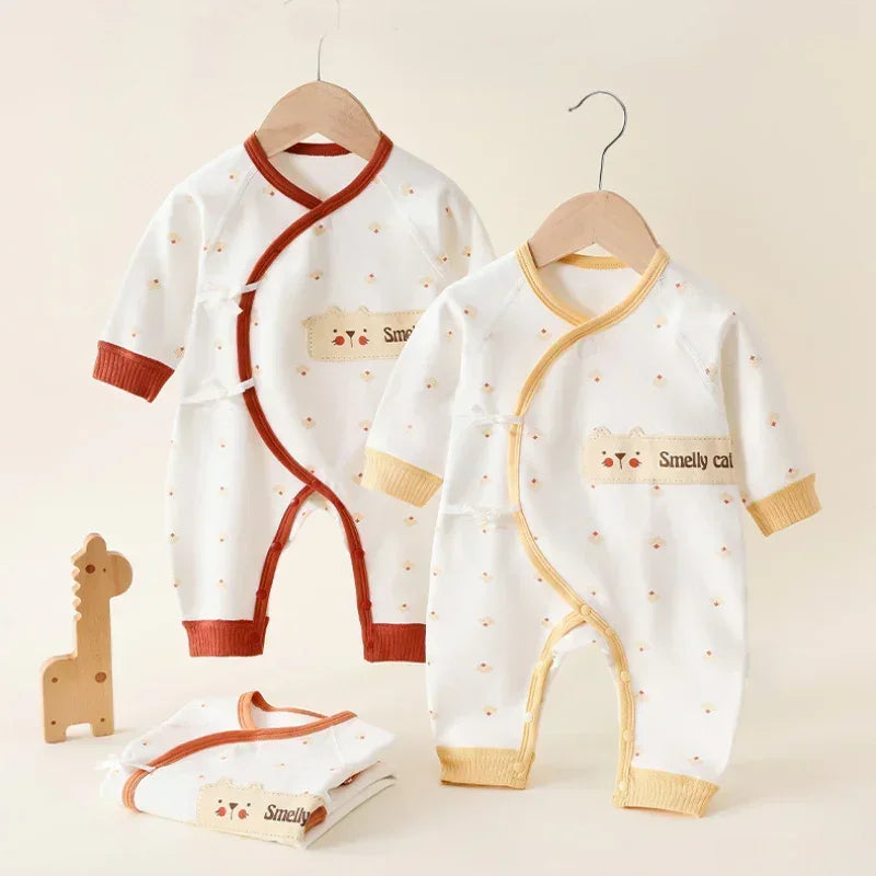 Cotton Long Sleeve Kimono Romper - Yellow Cat - Organic Cotton Clubs