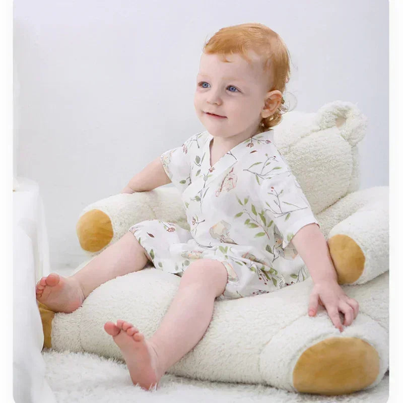 Cotton & Bamboo Muslin Short Sleeve Romper - Goose - Organic Cotton Clubs