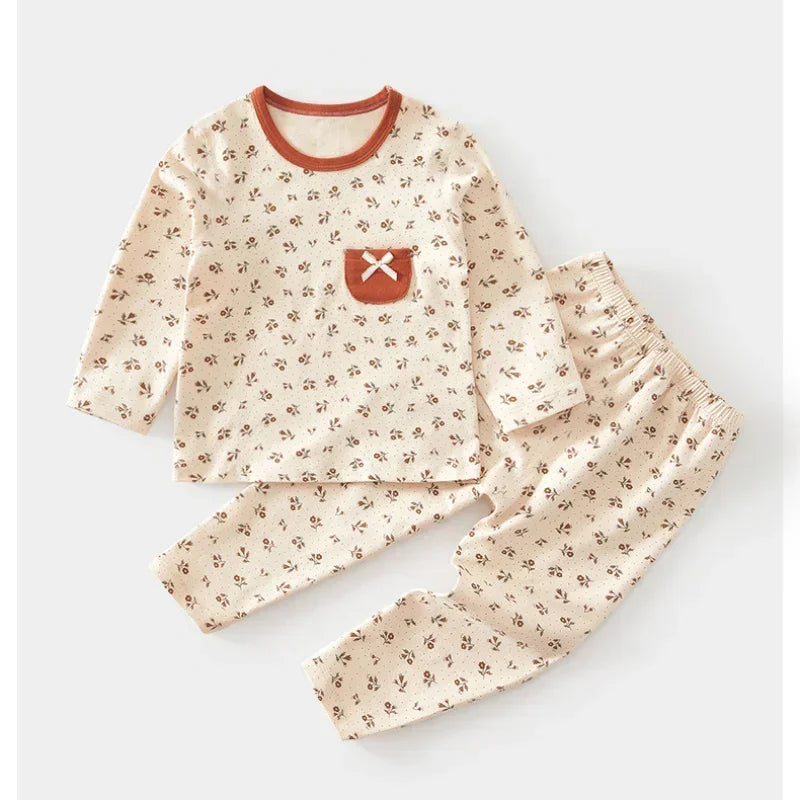100% Cotton Long Sleeve Top & Pants Set - Brown Plaid - Organic Cotton Clubs