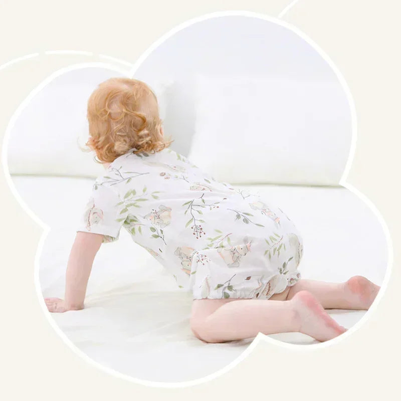 Cotton & Bamboo Muslin Short Sleeve Romper - Goose - Organic Cotton Clubs