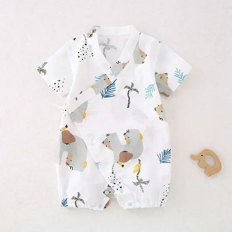 Cotton & Bamboo Muslin Short Sleeve Romper - Goose - Organic Cotton Clubs