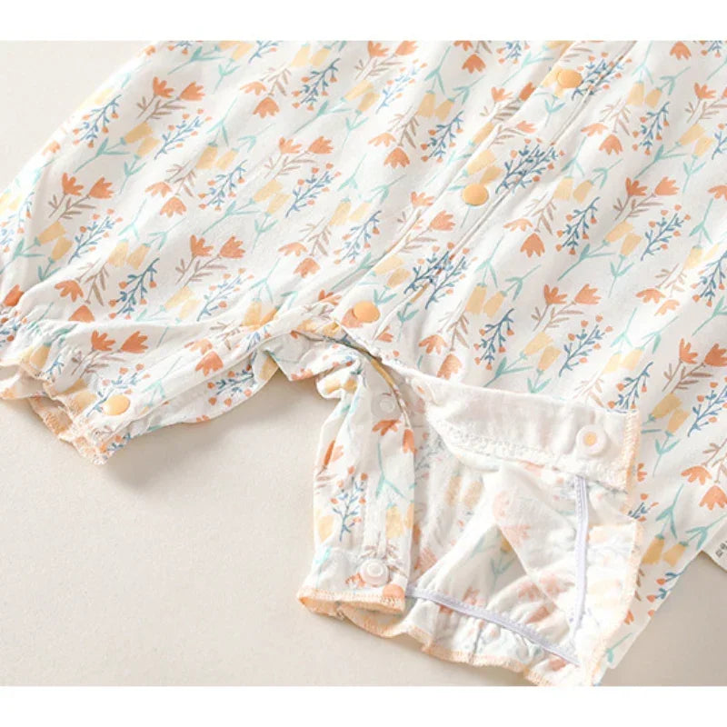 100% Cotton Short Sleeve Snap-Up Romper - Pink Floral - Organic Cotton Clubs