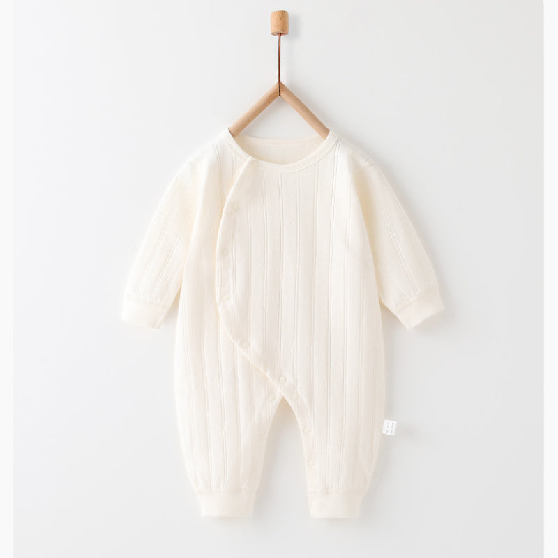 100% Cotton Long Sleeve Side-Snap Romper - Brown - Organic Cotton Clubs