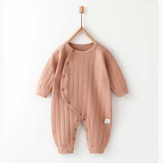 100% Cotton Long Sleeve Side-Snap Romper - Brown - Organic Cotton Clubs