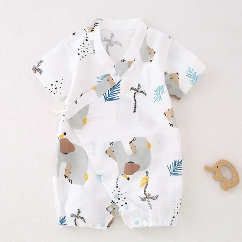 Cotton & Bamboo Muslin Short Sleeve Romper - Goose - Organic Cotton Clubs