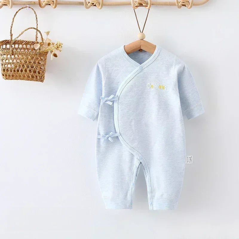 Cotton Long Sleeve Kimono Romper - Gray Stripe - Organic Cotton Clubs