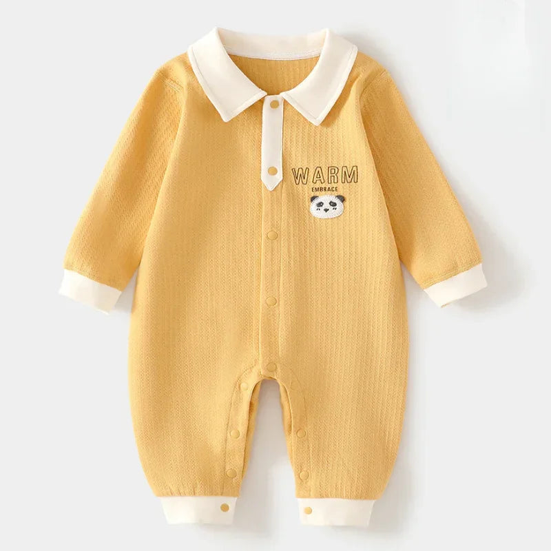 100% Cotton Long Sleeve Romper - Yellow Panda - Organic Cotton Clubs