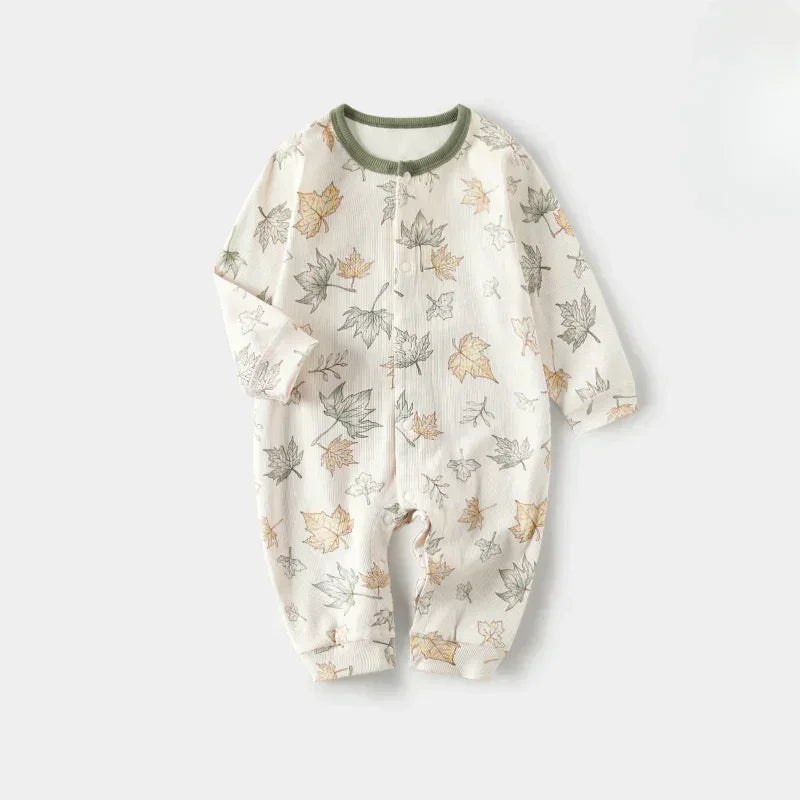 Cotton Snap-Up Long Sleeve Romper - White Dolphin - Organic Cotton Clubs