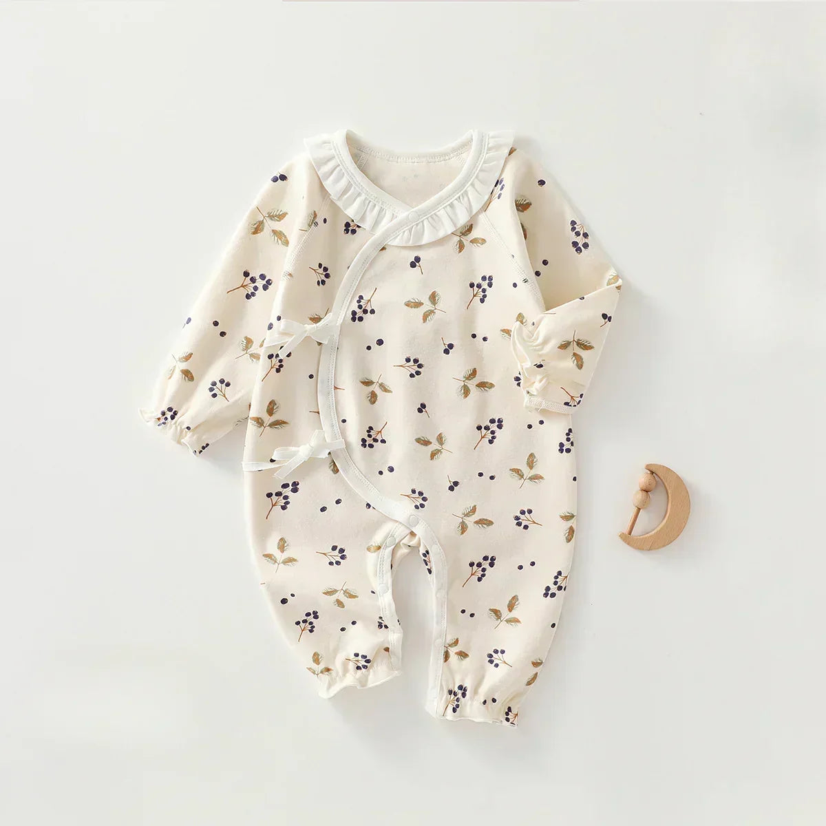 100% Cotton Long Sleeve Kimono Romper - Fruits & Leaves - Organic Cotton Clubs