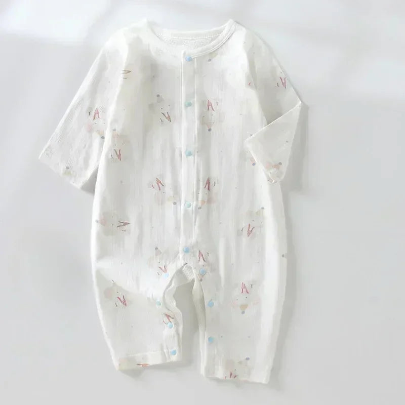 100% Cotton Long Sleeve Snap-Up Romper - Elephant & Flowers - Organic Cotton Clubs