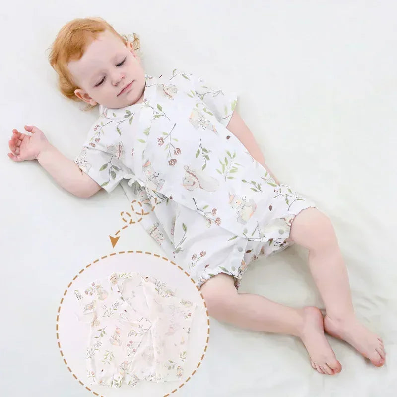 Cotton & Bamboo Muslin Short Sleeve Romper - Goose - Organic Cotton Clubs