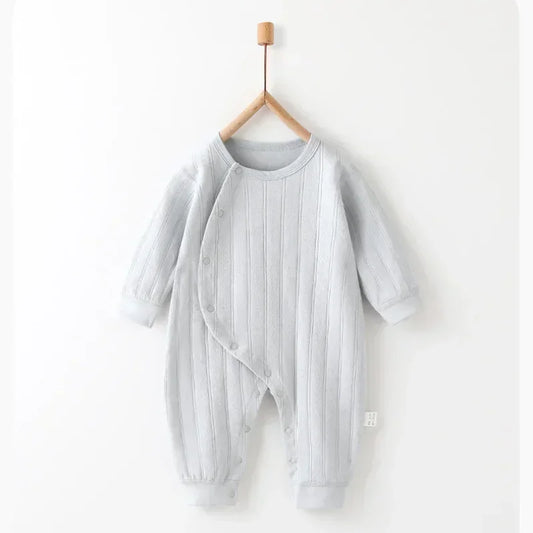 100% Cotton Long Sleeve Side-Snap Romper - Brown - Organic Cotton Clubs