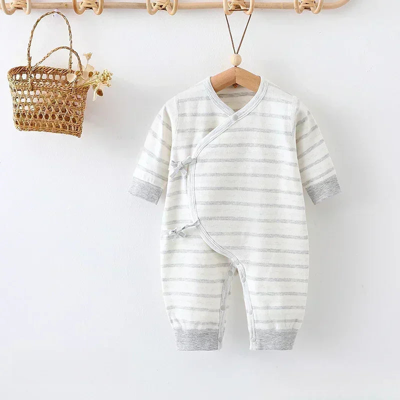 Cotton Long Sleeve Kimono Romper - Gray Stripe - Organic Cotton Clubs