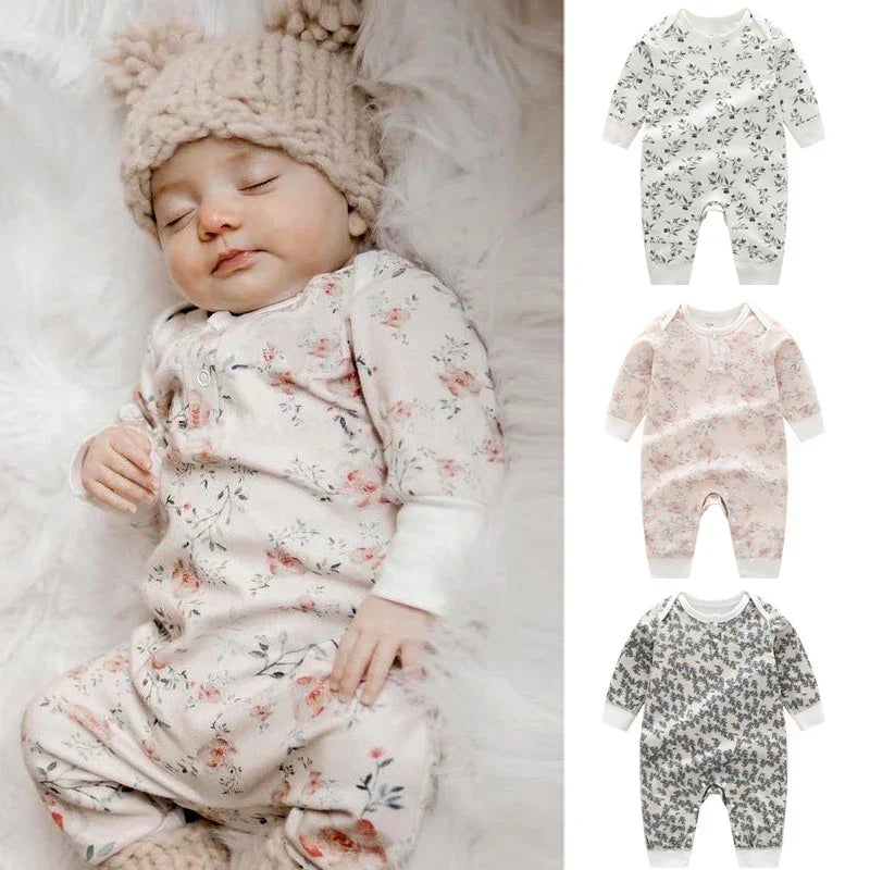 100% Organic Cotton Long Sleeve Romper - Leaves - Organic Cotton Clubs