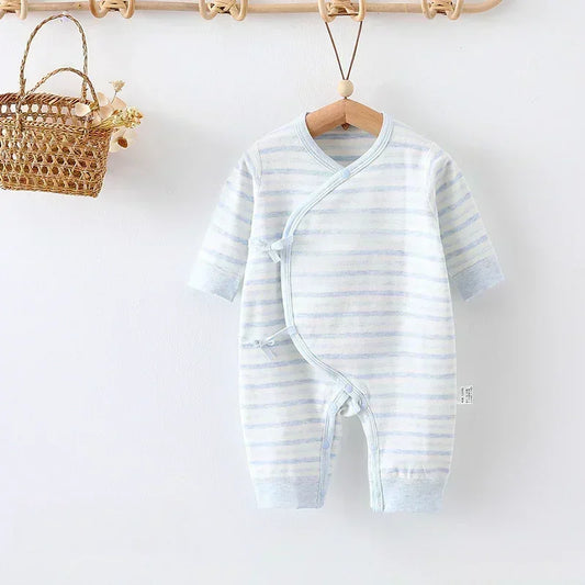 Cotton Long Sleeve Kimono Romper - Gray Stripe - Organic Cotton Clubs