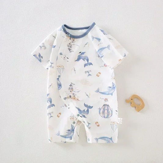 Cotton & Bamboo Muslin Short Sleeve Romper - Pear & Bunny - Organic Cotton Clubs
