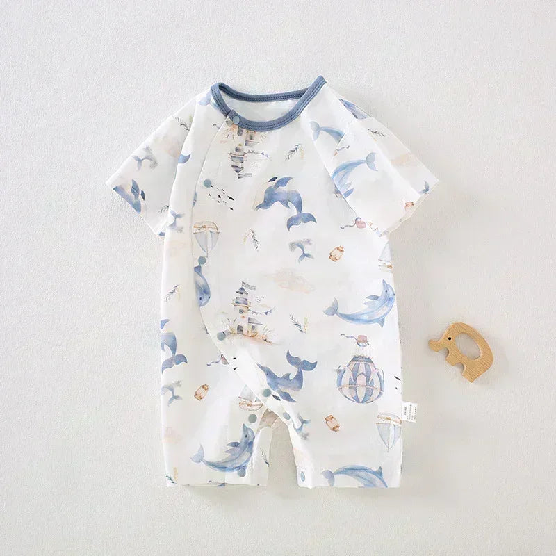 Cotton & Bamboo Muslin Short Sleeve Romper - Pear & Bunny - Organic Cotton Clubs