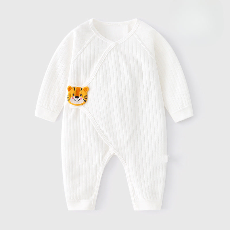 100% Cotton Long Sleeve Romper with Velcro Closure - Tiger - Organic Cotton Clubs