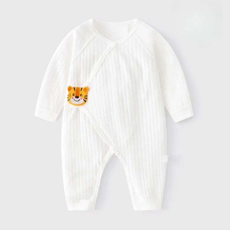 100% Cotton Long Sleeve Romper with Velcro Closure - Tiger - Organic Cotton Clubs