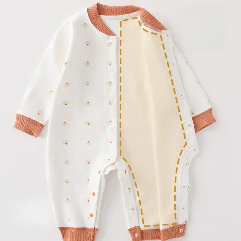 Cotton Long Sleeve Snap-Up Romper - Yellow Cat - Organic Cotton Clubs