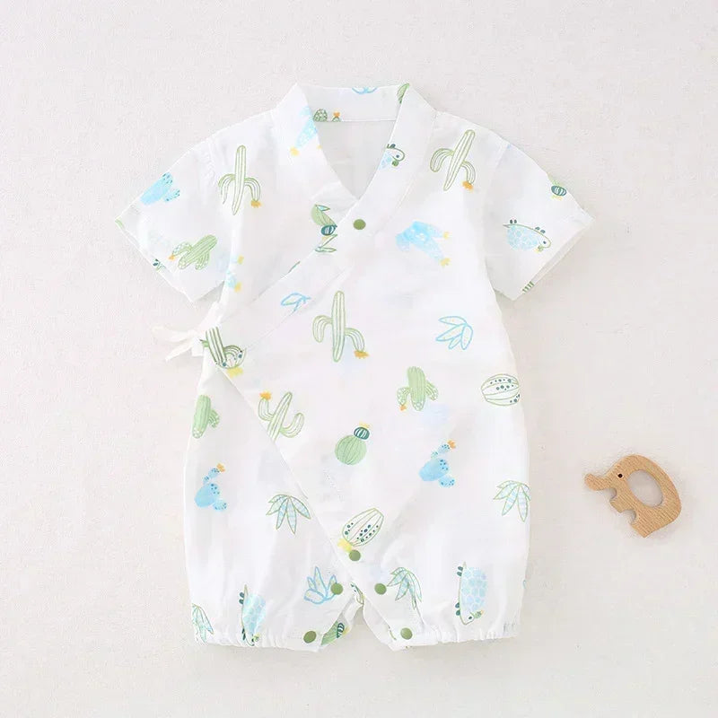 Cotton & Bamboo Muslin Short Sleeve Romper - Goose - Organic Cotton Clubs