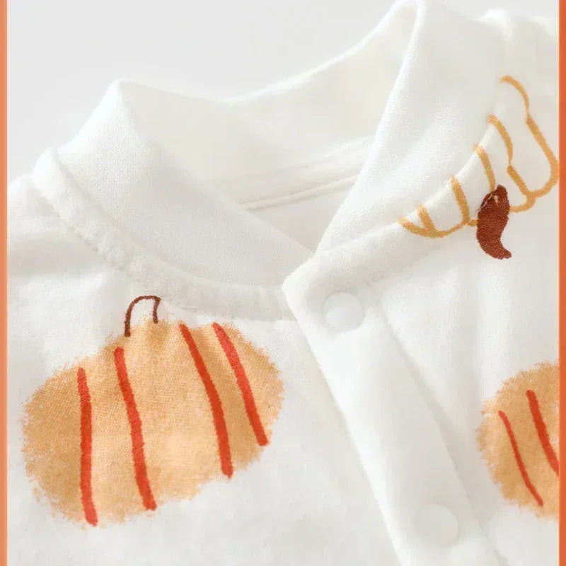 100% Cotton Long Sleeve Quilted Romper - Halloween with Pumpkin - Organic Cotton Clubs