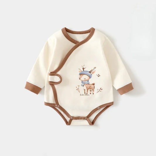 Cotton Long Sleeve Bodysuit with Velcro Closure - Blue Deer - Organic Cotton Clubs