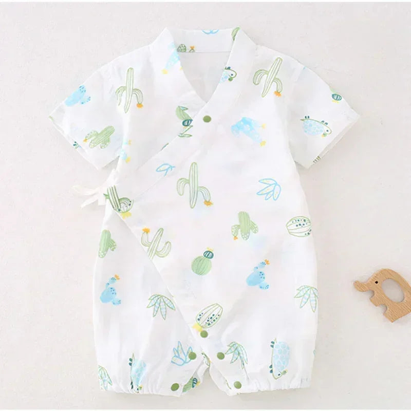 Cotton & Bamboo Muslin Short Sleeve Romper - Goose - Organic Cotton Clubs