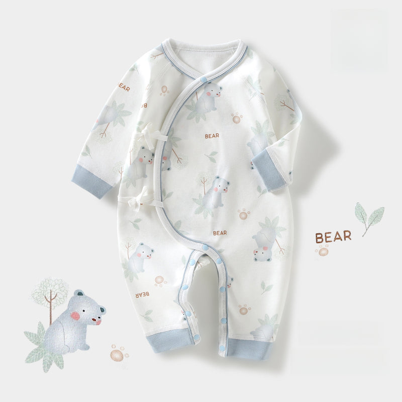 100% Cotton Long Sleeve Kimono Romper - Brown Bear - Organic Cotton Clubs