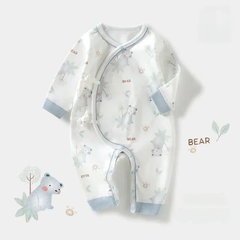100% Cotton Long Sleeve Kimono Romper - Brown Bear - Organic Cotton Clubs
