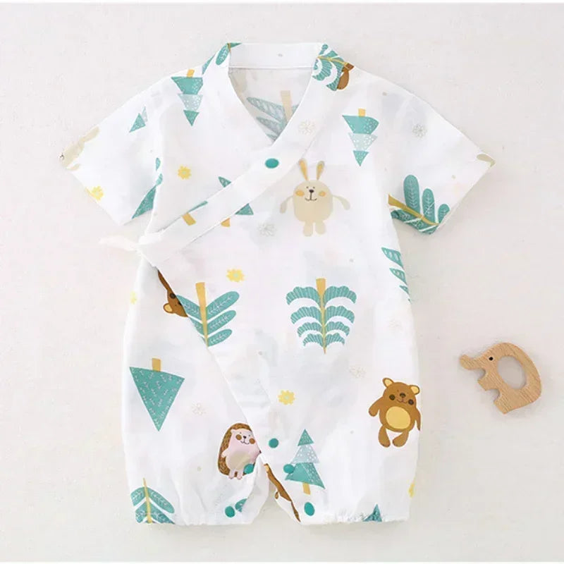 Cotton & Bamboo Muslin Short Sleeve Romper - Goose - Organic Cotton Clubs