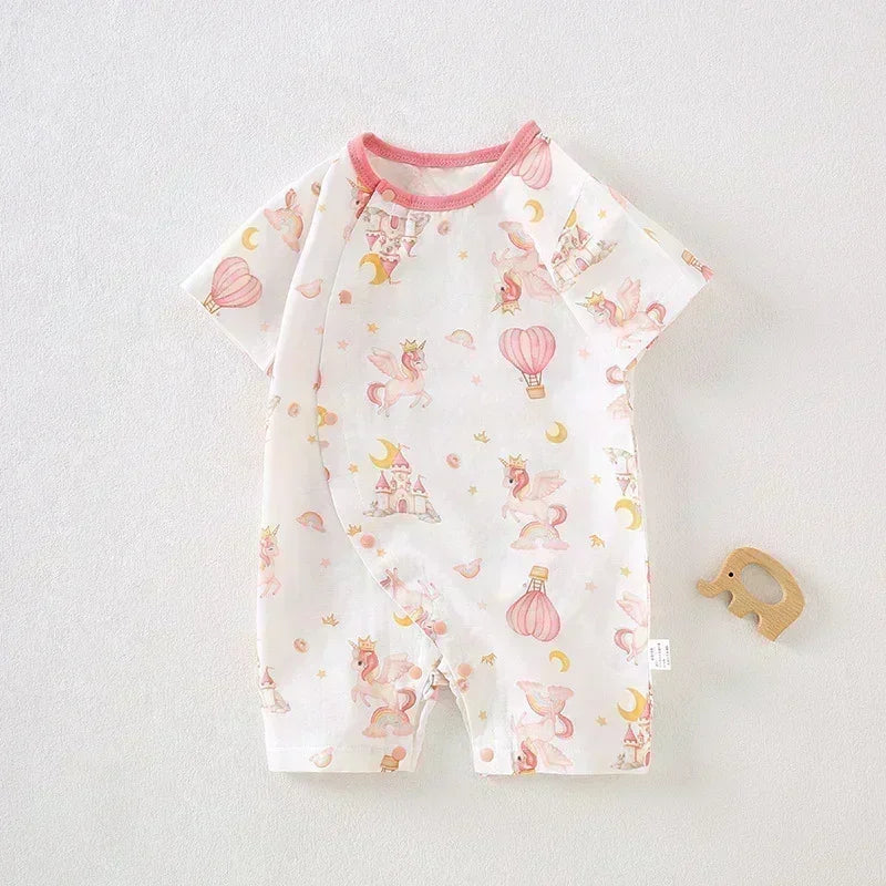 Cotton & Bamboo Muslin Short Sleeve Romper - Pear & Bunny - Organic Cotton Clubs