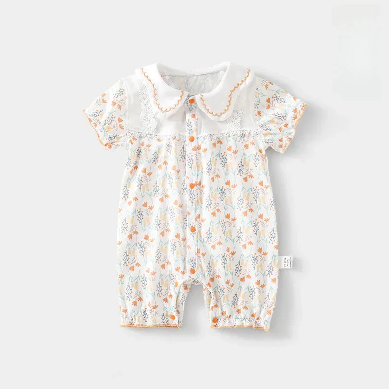 100% Cotton Short Sleeve Snap-Up Romper - Pink Floral - Organic Cotton Clubs