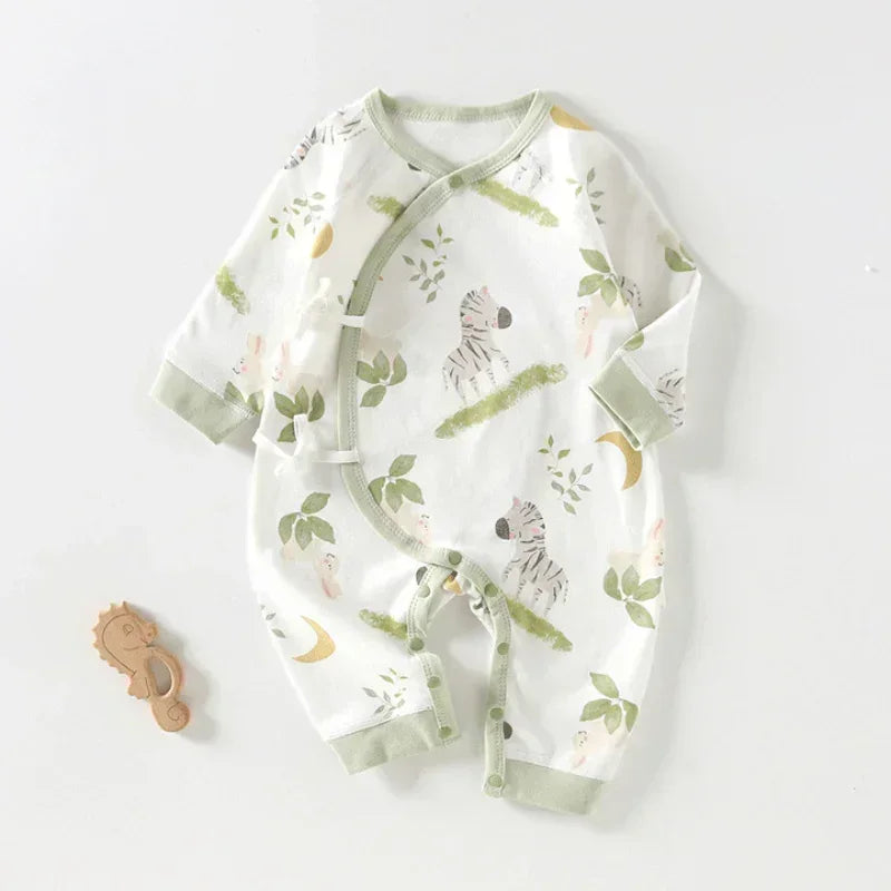 100% Cotton Long Sleeve Kimono Romper - Zebra