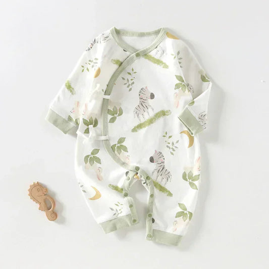 100% Cotton Long Sleeve Kimono Romper - Zebra