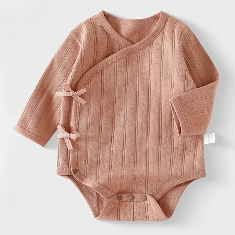 100% Cotton Long Sleeve Kimono Bodysuit - Brown - Organic Cotton Clubs