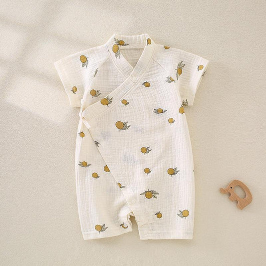 100% Cotton Muslin Short Sleeve Romper - Brown Bear - Organic Cotton Clubs