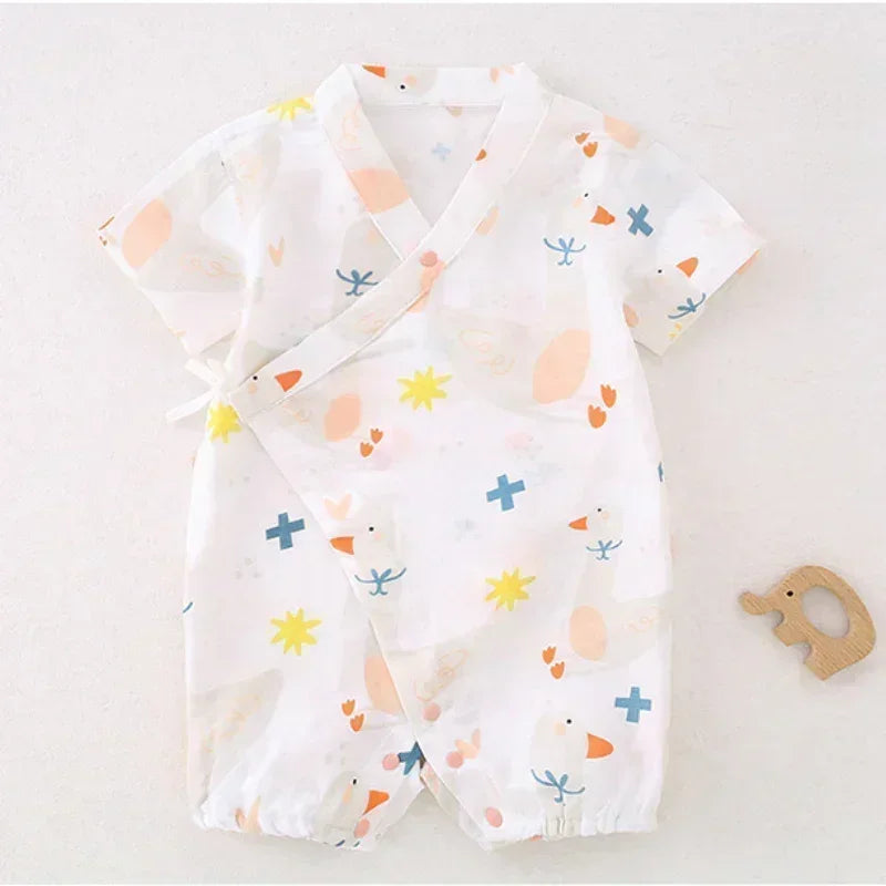 Cotton & Bamboo Muslin Short Sleeve Romper - Goose - Organic Cotton Clubs