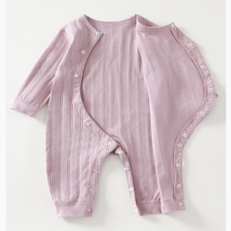 100% Cotton Long Sleeve Side-Snap Romper - Brown - Organic Cotton Clubs