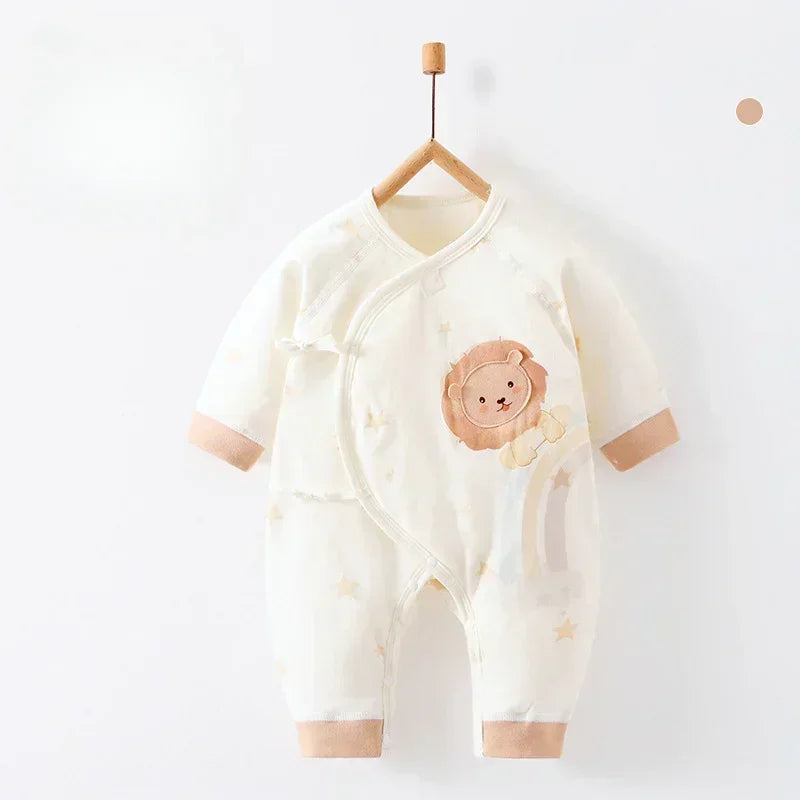 100% Cotton Long Sleeve Quilted Romper - Beige Lion - Organic Cotton Clubs