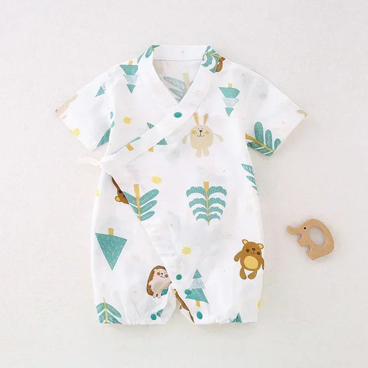 Cotton & Bamboo Muslin Short Sleeve Romper - Goose - Organic Cotton Clubs