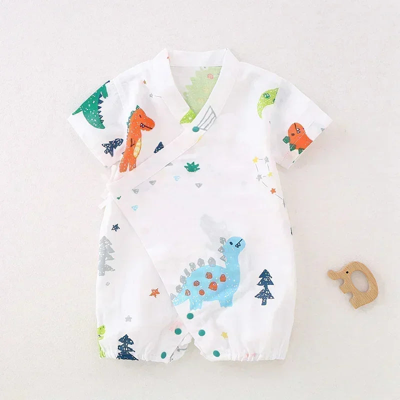 Cotton & Bamboo Muslin Short Sleeve Romper - Goose - Organic Cotton Clubs