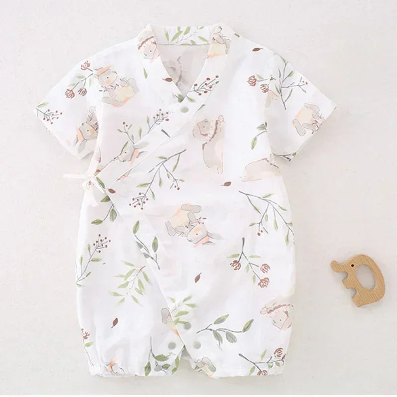 Cotton & Bamboo Muslin Short Sleeve Romper - Goose - Organic Cotton Clubs