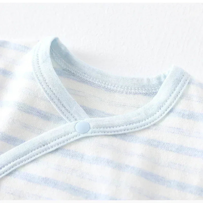 Cotton Long Sleeve Kimono Romper - Gray Stripe - Organic Cotton Clubs