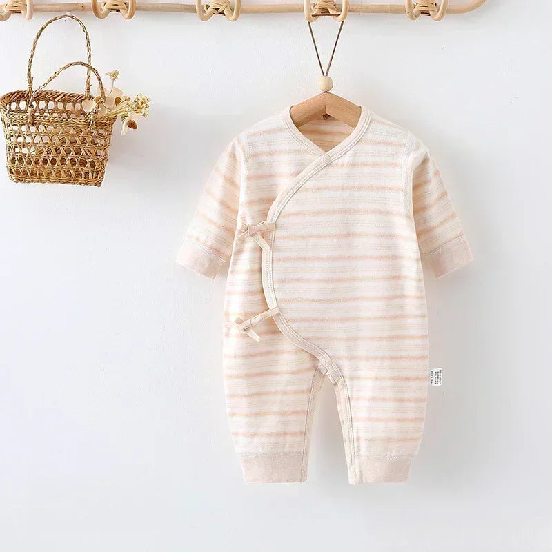 Cotton Long Sleeve Kimono Romper - Gray Stripe - Organic Cotton Clubs